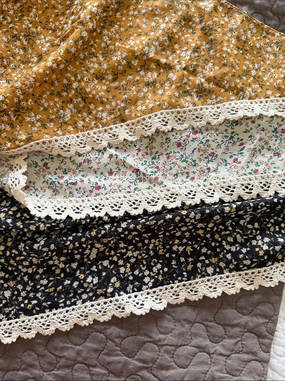 Floral Lace-Trim Bandana Scarves - Mustard, Navy, Cream NWOT